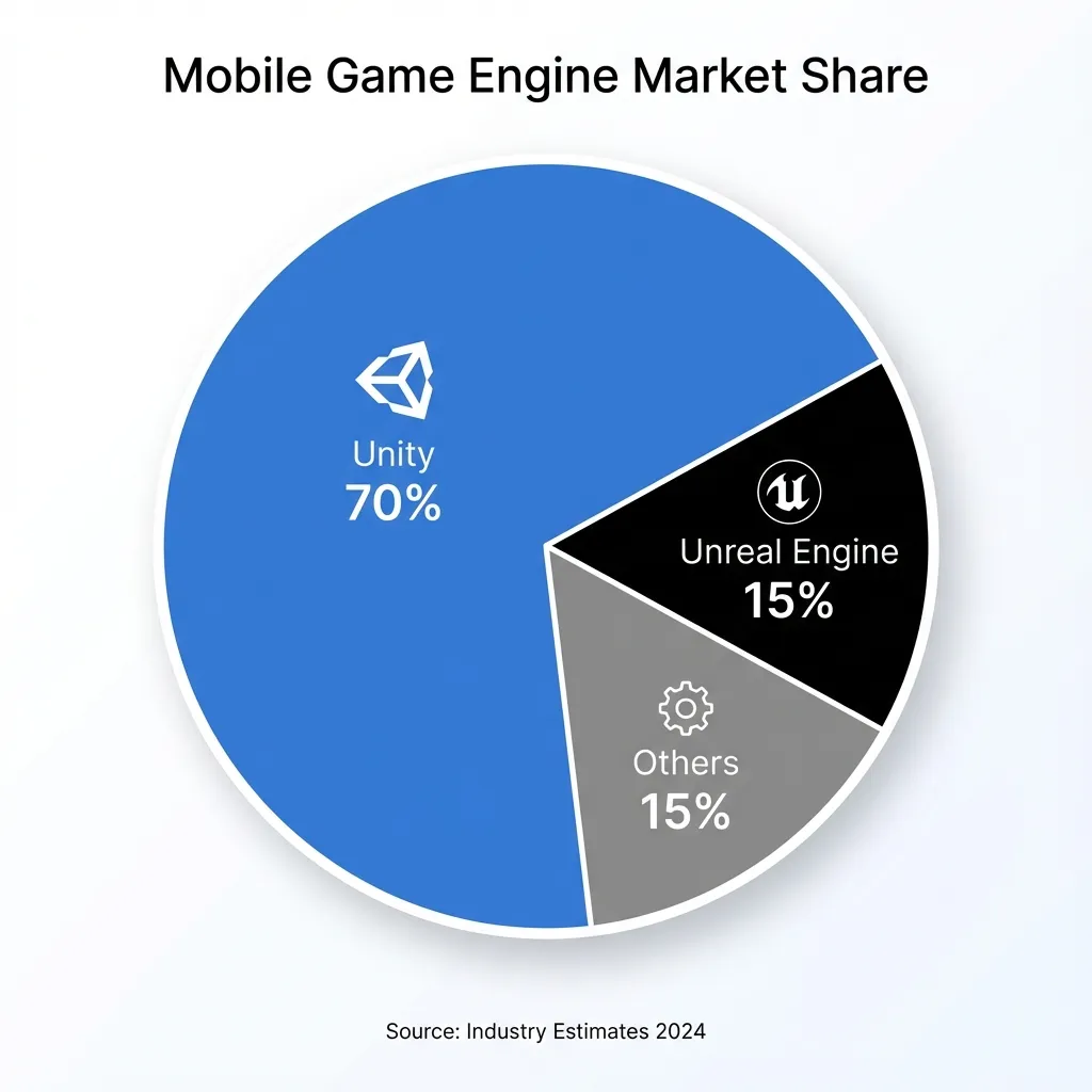 Unity vs Unreal Engine market share for mobile game development 2026